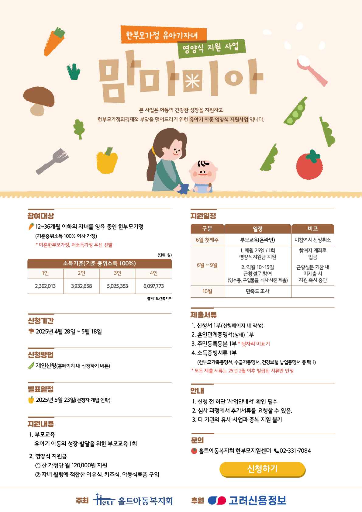 홀트아동복지회 협력, 한부모가정 유아기자녀 영양식지원사업 "맘마미아" 안내 1