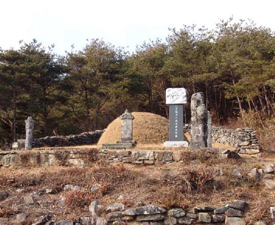 산청 장수황씨 묘비 및 문인석 이미지